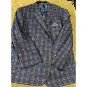 Oak Hill Mens 3XL 54/56R Plaid Blue Blazer Sport Coat Jacket Casual Preppy